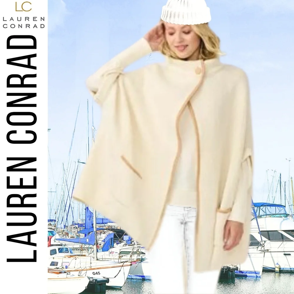 LC Lauren Conrad Versatile Cream Tan Riding Cape Poncho Fits Small To XXL New - Picture 1 of 4